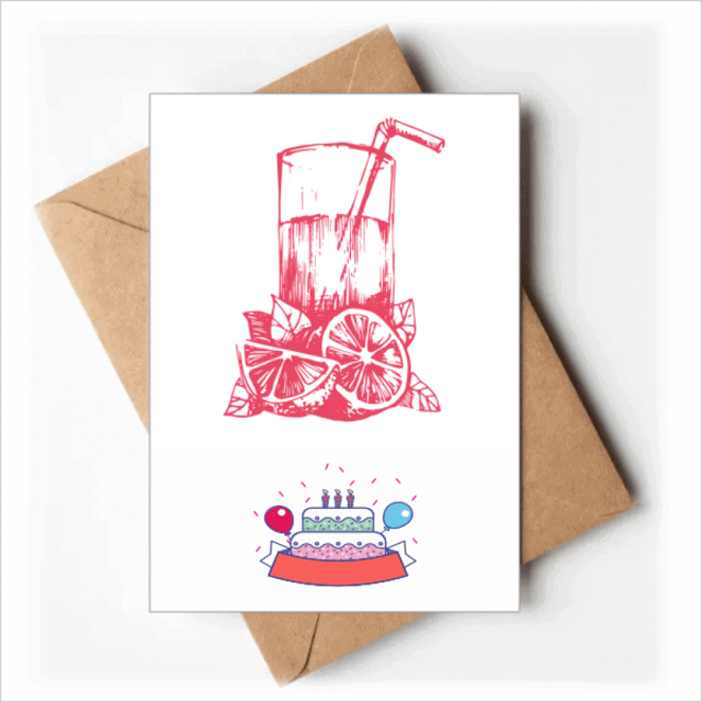 Juice Lemon Watercolor Illustration Pattern Happy Birthday Greeting Cards Envelopes Blank