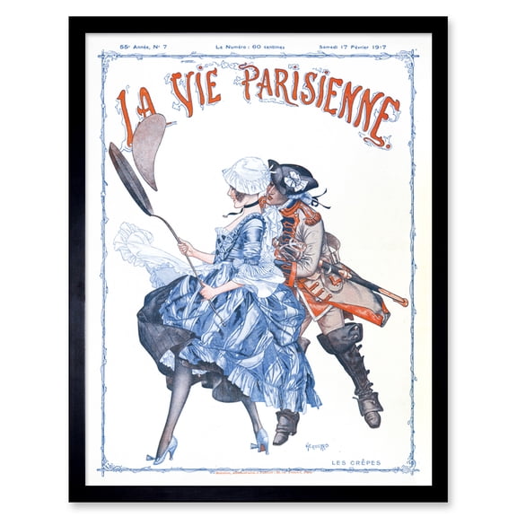 Vintage French Fashion La Vie Parisienne Couple Cook Crepes Magazine Cover Art Print Framed Poster Wall Decor 12x16 inch