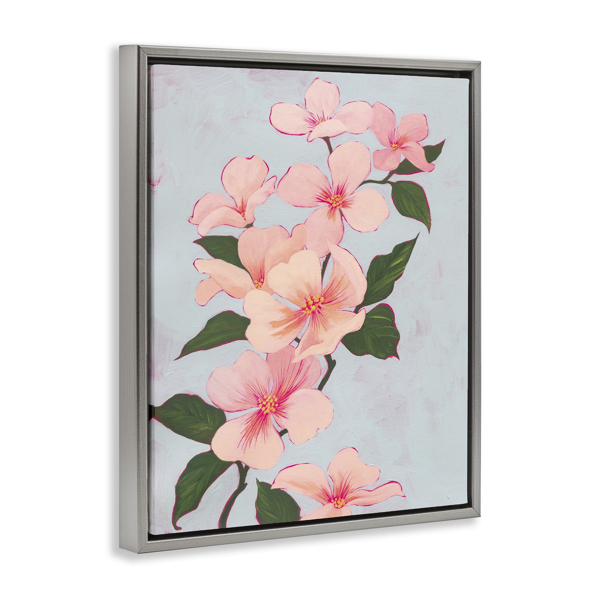 Stupell Industries Delicate Cherry Blossoms Botanical & Floral Painting Gray Floater Framed Art Print Wall Art, 17 x 21