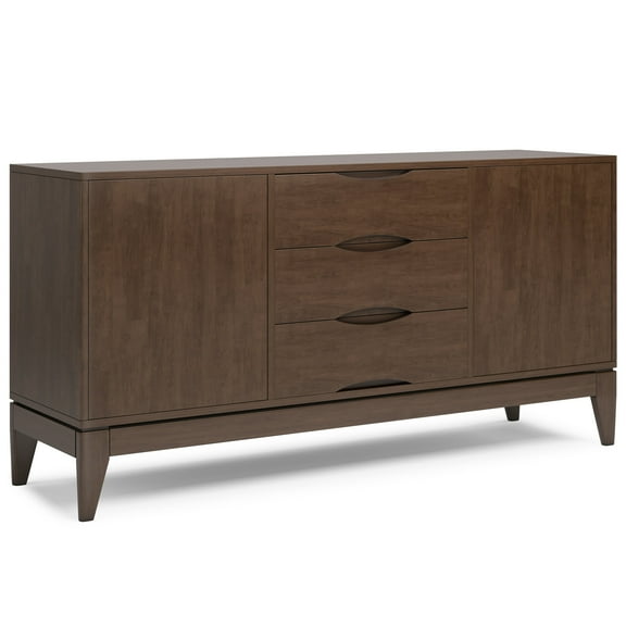 Harper 60 inch Wide Solid Hardwood Mid-Century Sideboard Buffet in Walnut Brown