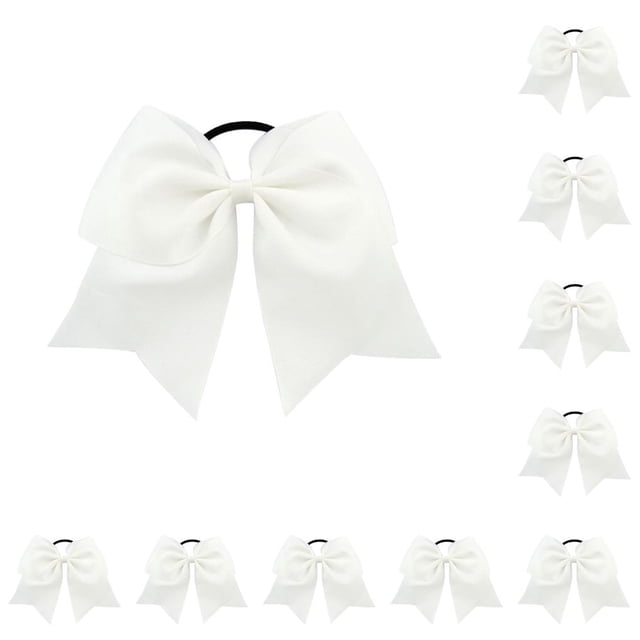 Qarigey Banda para el cabello grande Nudo de lazo Adornos de goma elástica Soporte de cola de caballo sin enganches ajustable Bobbles Scrunchies sin Blanco 10piezas
