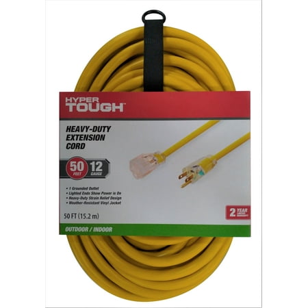 Hyper Tough 12AWGX3C 50 ft Indoor and Outdoor Heavy Duty Yellow Vinyl Extension Cord
