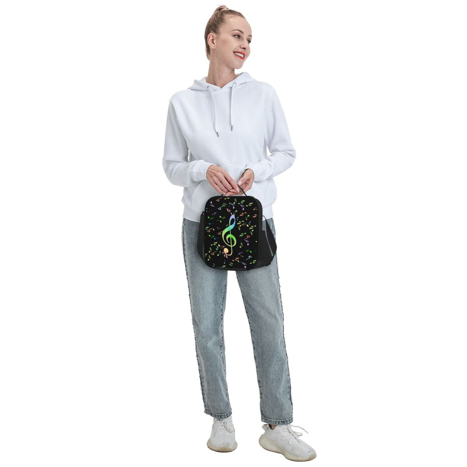 Horeoi Music Notes Pattern Insulated Thermal Lunch Bag with Leakproof Compartments for Office School Picnic Reusable Oxford Tote