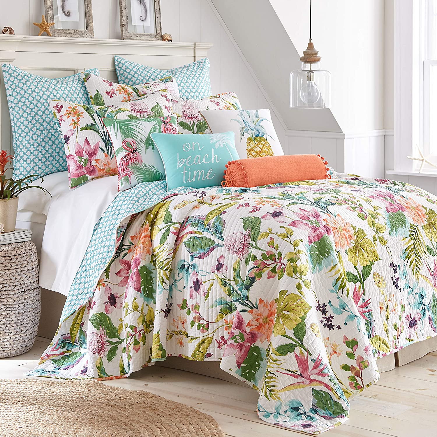 Pink Garden Flora Print Details about   Watercolor Quilted Bedspread & Pillow Shams Set 