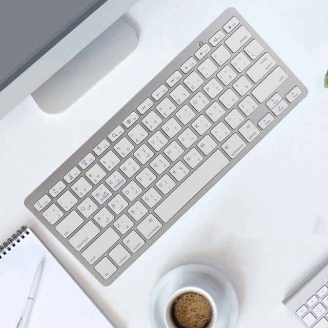 Keyboard, Ultra Slim Keyboard with BT Connection, Scissor Switch Keys, Shock Absorbing Back Pads & QWERTY Layout for Computer, Desktop, PC, Laptop, SmartTV Silver