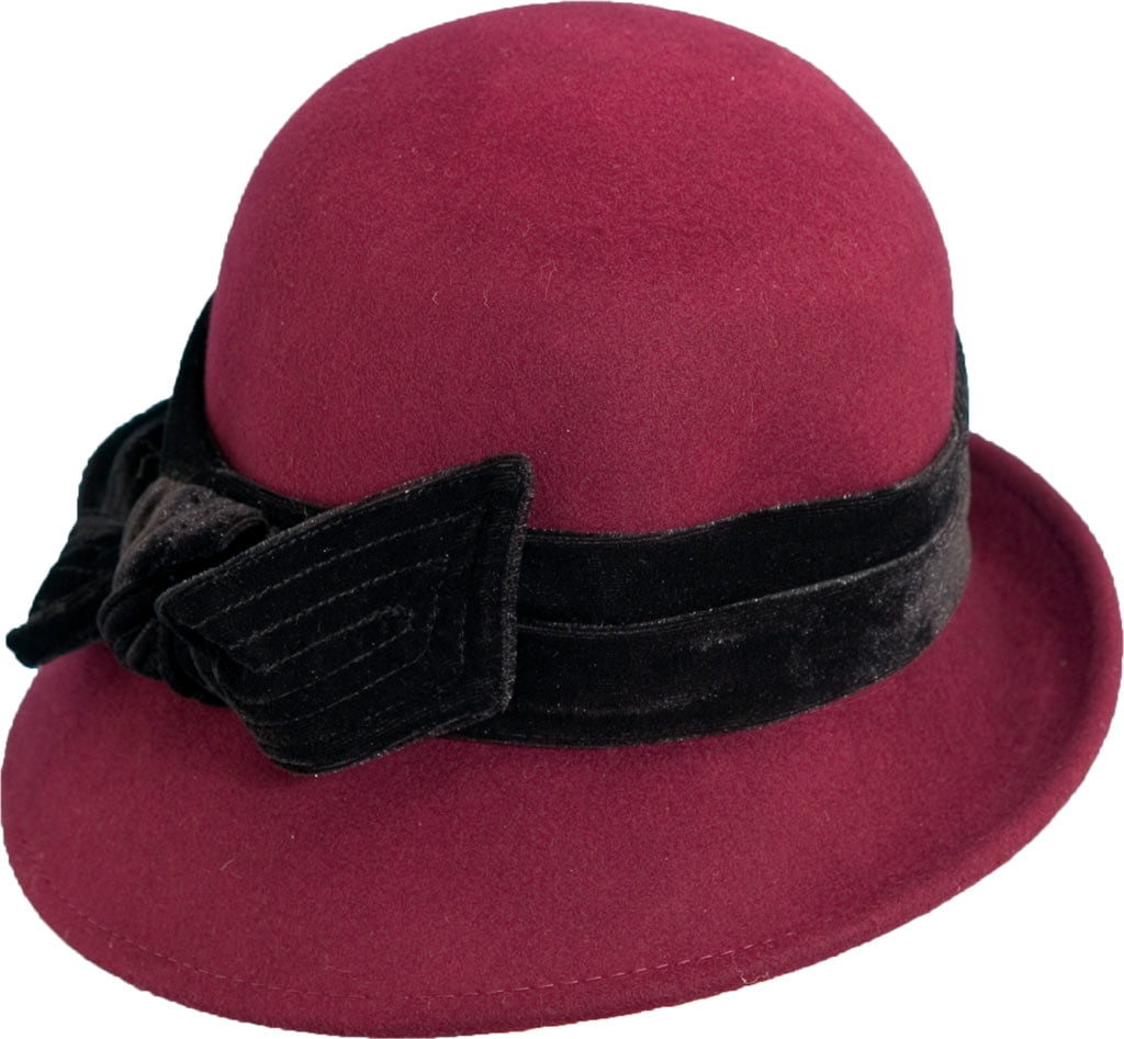 Velvet Bow Wool Felt Cloche Hat 
