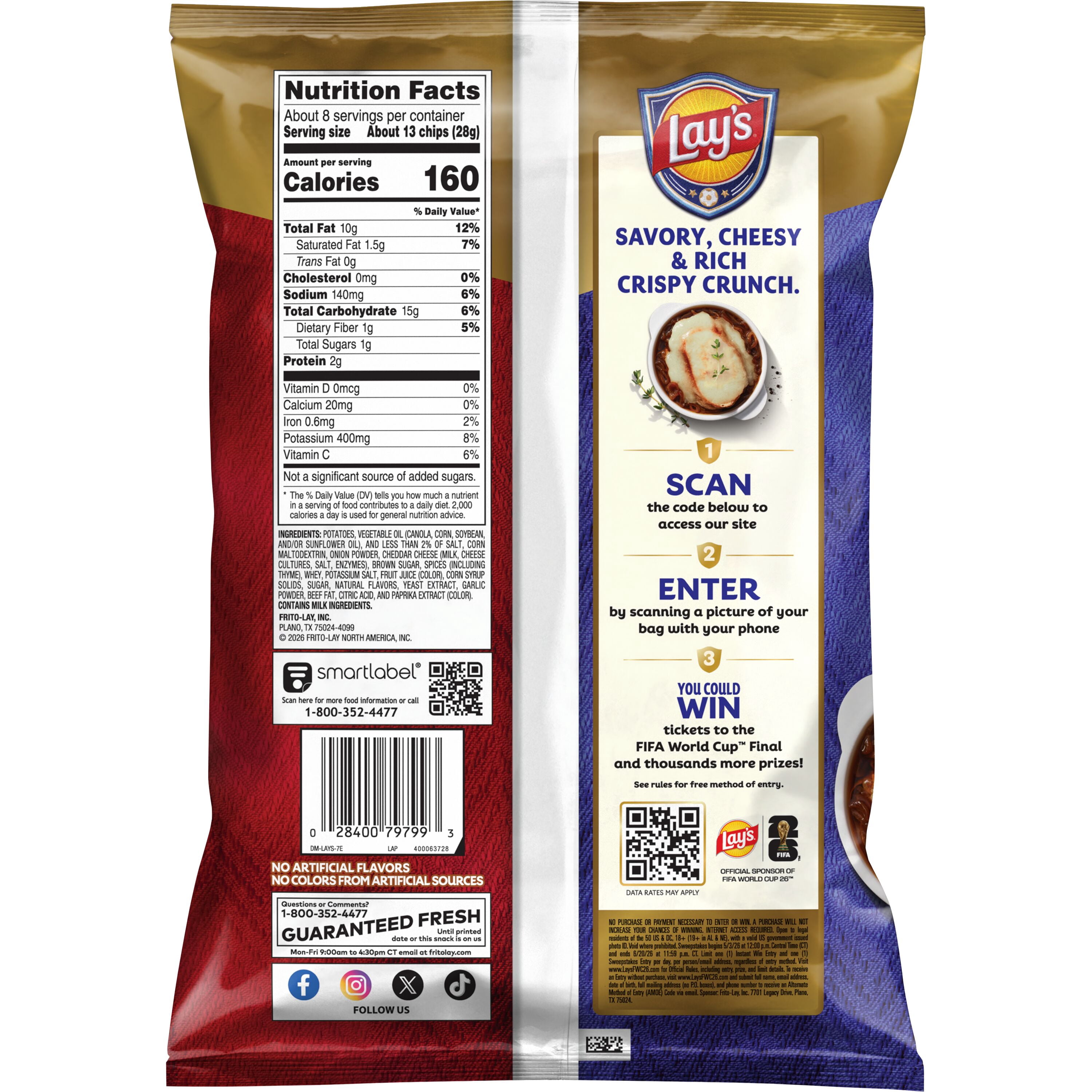 Lay's Wavy Potato Chips French Onion Soup, 7.5 Bag