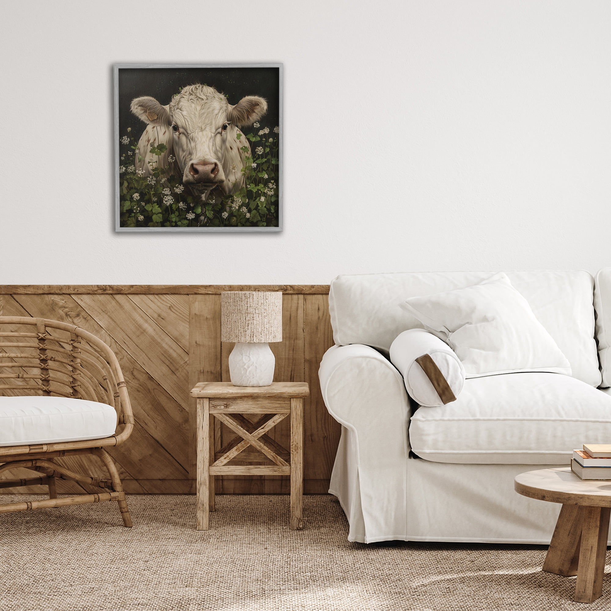 Stupell Industries Cow in the Green Meadow Gray Framed Giclee Art, design by Creative Studio