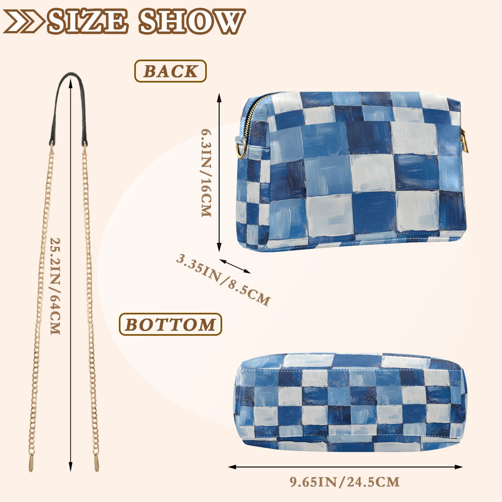 FORMRS Women Crossbody Purse with Chain Strap Vegan Leather Shoulder Handbag, Blue and Gray Plaid Pattern
