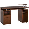 thumbnail image 2 of HOMCOM Multi-Function Computer Desk Home Office Workstation with Sliding Keyboard Tray, Elevated Shelf, Drawers and CPU Stand, Brown, 2 of 9