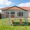 thumbnail image 3 of YOKWOK 10x10ft Outdoor Dog Kennel Heavy Duty Metal Dog Pet Enclosure, with Galvanized Steel Fence and Metal Gate, UV Waterproof Sun Resistant Roof Cover and Secure Lock, 3 of 12