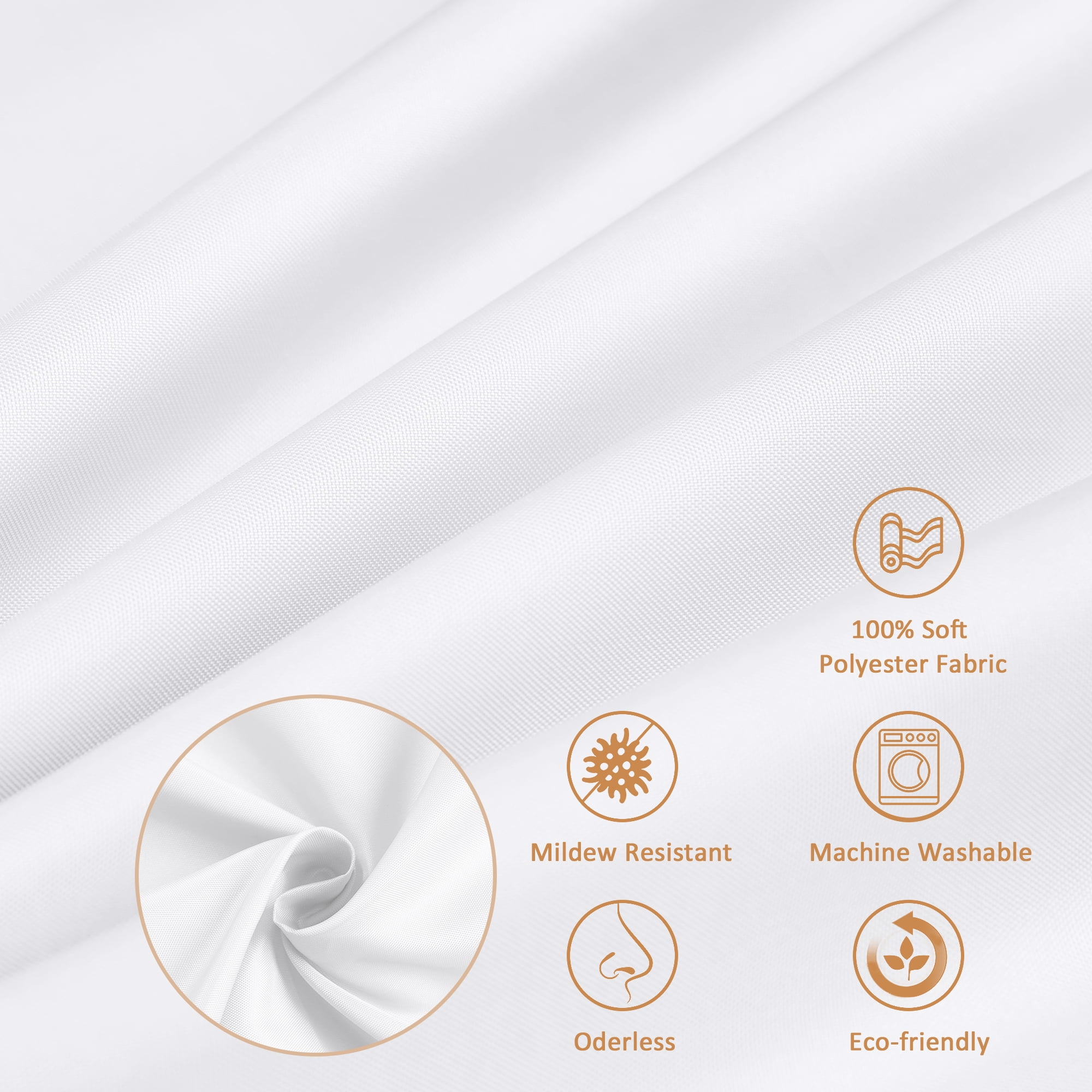 Inosoo Fabric Shower Curtain Liner, 72"W x 84"H Waterproof Shower Liner with Hooks, Extra Long Cloth Shower Curtain, Mildew Resistant & Machine Washable, White  (图5)