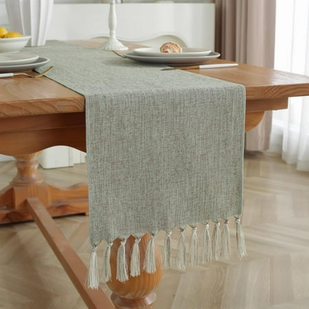 

LanJun Fall Table Runner Rustic Farmhouse Table Runners with Tassels 72 Inches Long Boho Cotton Linen Table Runner for Table Decor Holiday Party and Wedding 13x72 Inches Orange