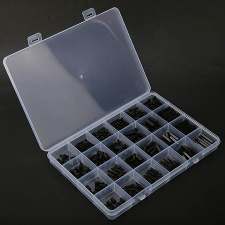 

360Pcs M2/M2.5/M3 Black Nylon MalE Female Hex Standoff Spacer Screw Nut Assortment Kit