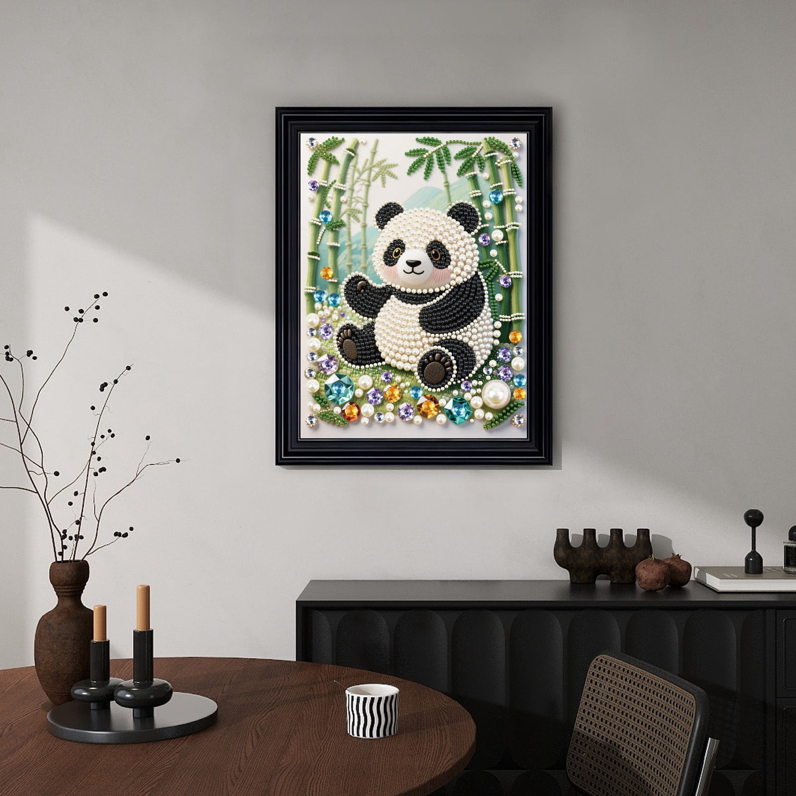 FLOPESN DIY Gemstone Pearl Painting Kit - 9.84x13.78 Inch Frameless Colourful Canvas Art for Adults, Stress Relief Craft & Home Wall Decor-Panda