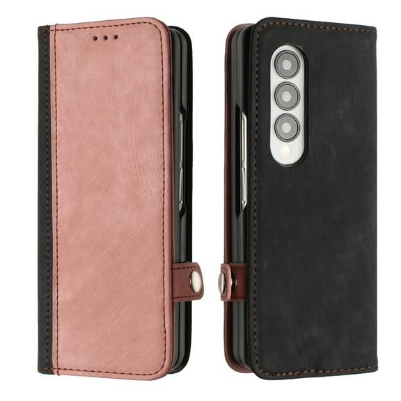 Allytech Galaxy Z Fold4 Flip Phone Case, Premium PU Leather Kickstand Wrist Strap Card Holder Slots TPU Interior Folio Magnetic Wallet Case Cover for Samsung Galaxy Z Fold 4 5G 7.6-inch 2022, Pink