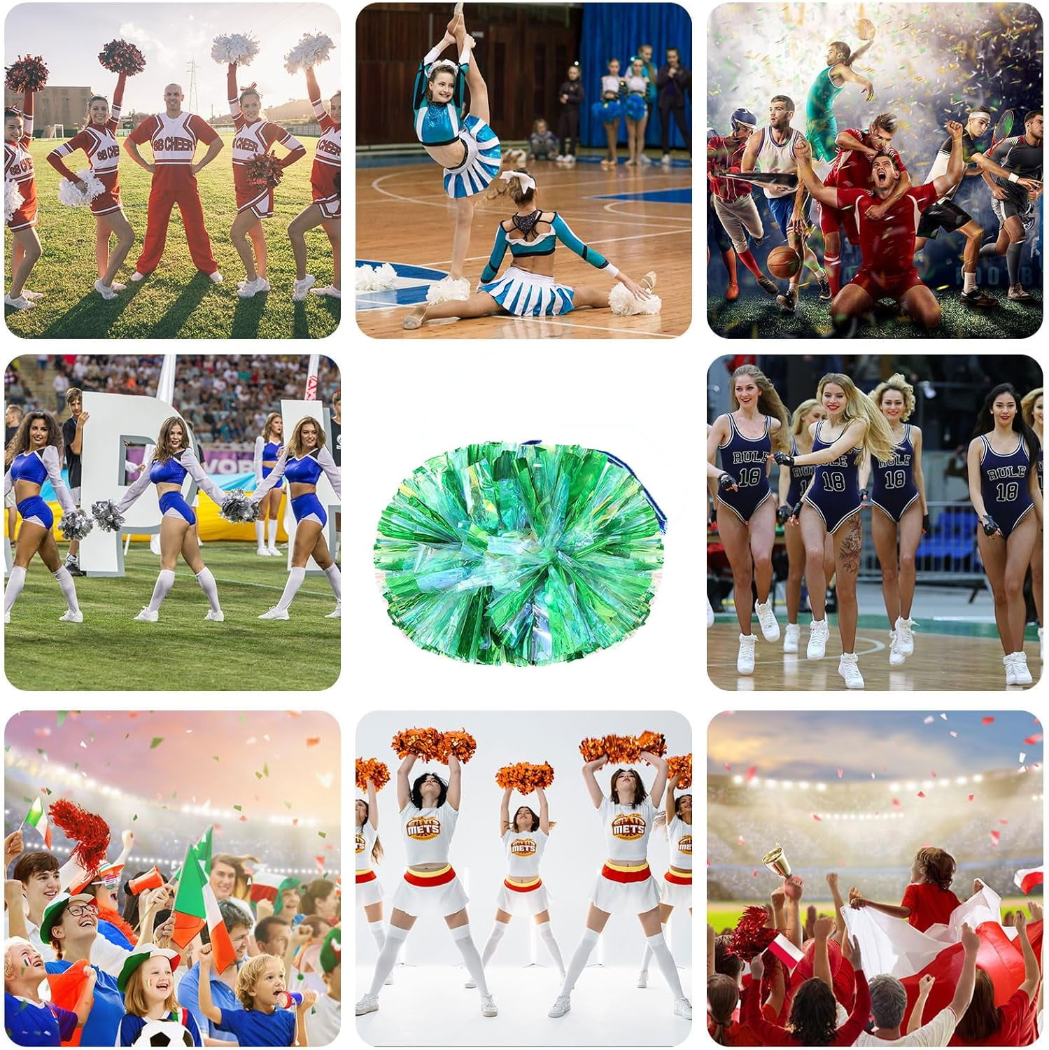 20 PCS pom poms Cheer, 13.8inch Sports Dance for Sports Team Spirit Cheering with Handle