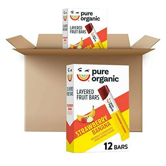 Pure Organic Layered Fruit Bars, Strawberry Banana, Gluten Free, Vegan Fruit Snacks (2 Boxes, 24 Bars)