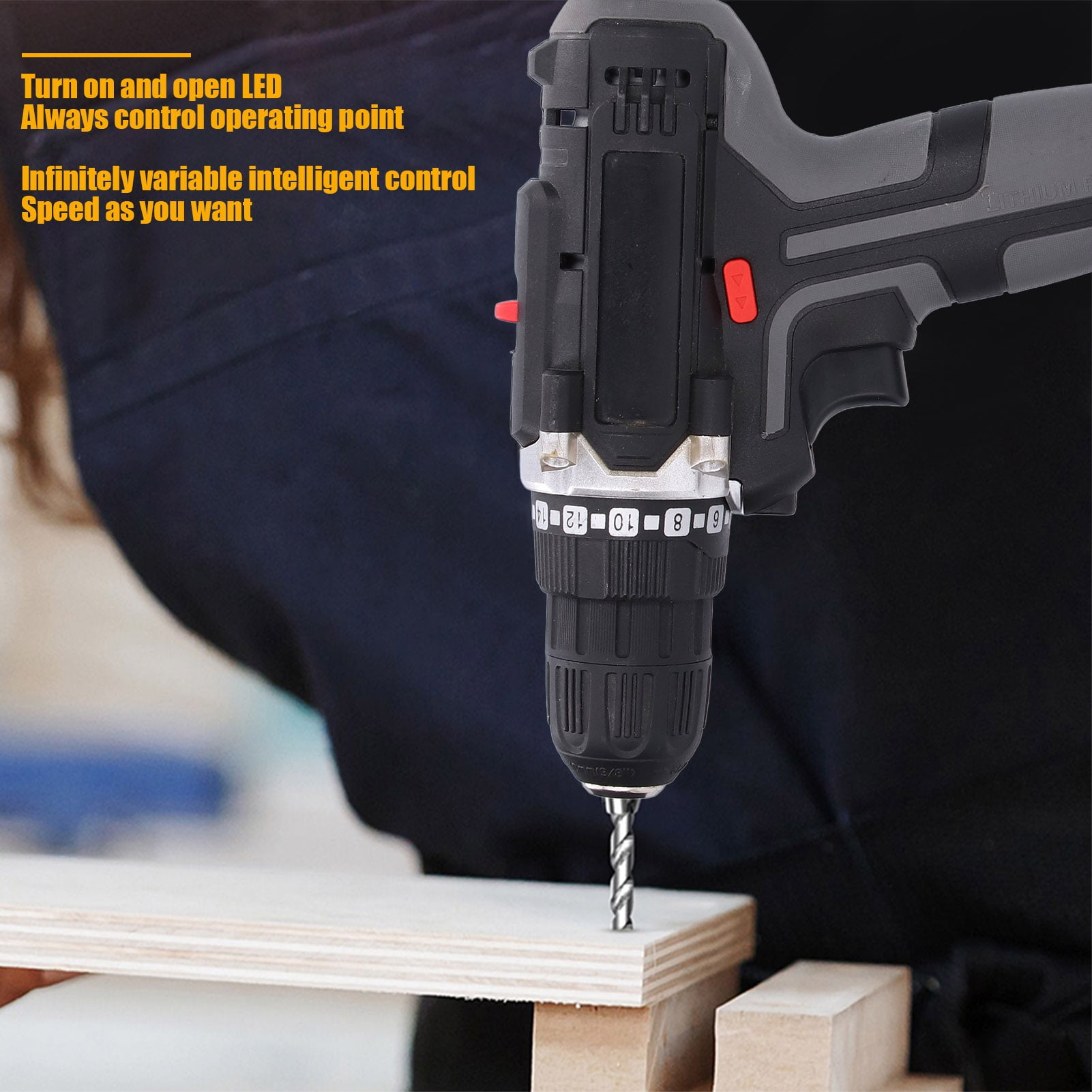 48V Cordless Drill,Electric Power Drill Set with 2 Batteries, 2 Variable Speed and Built-in LED