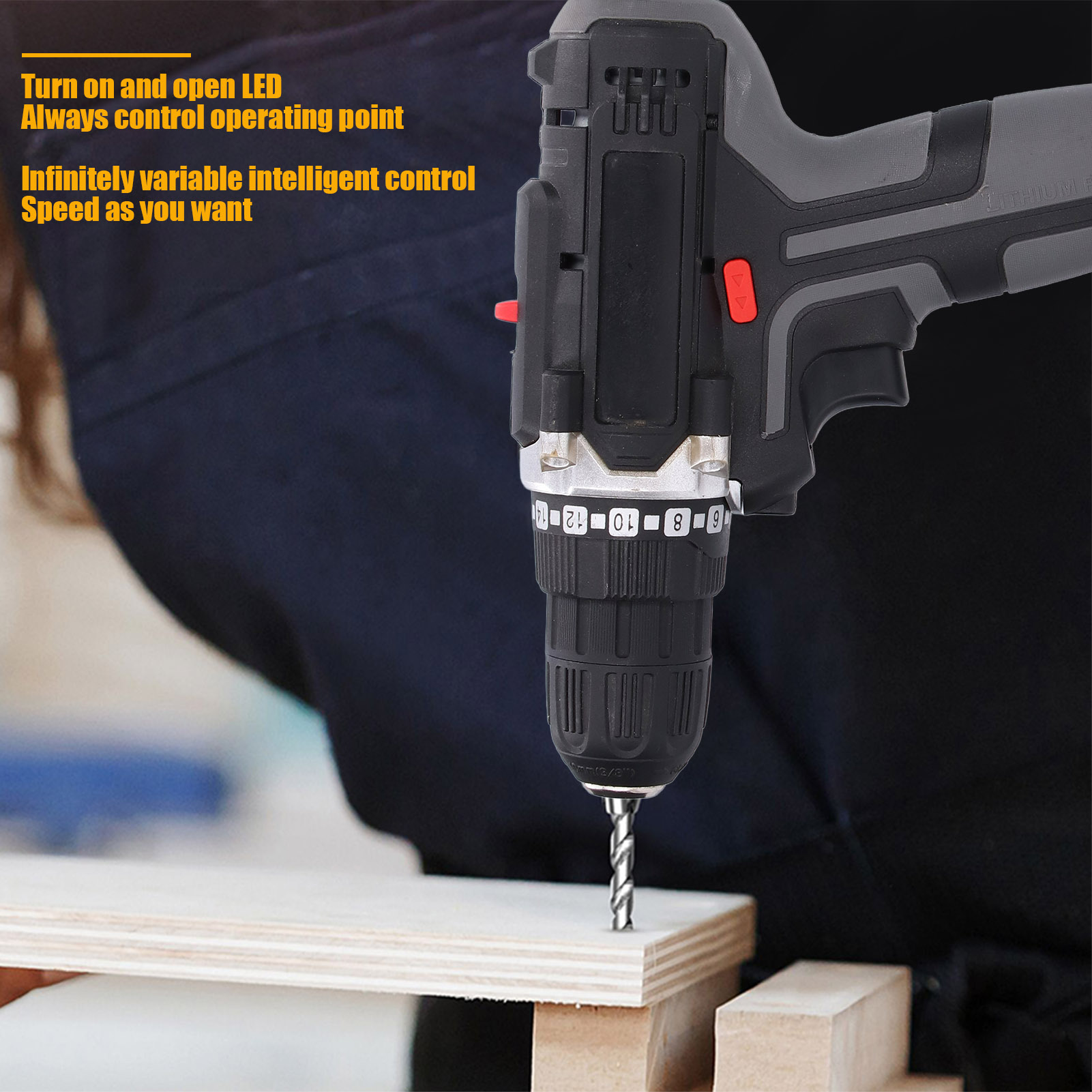 Ldyso 48V Cordless Drill Set with 2 Batteries and LED photo 7