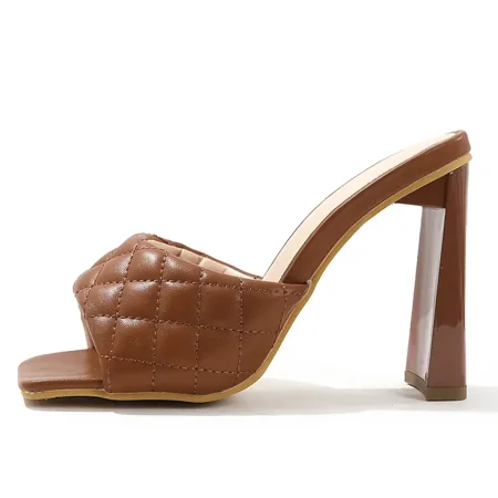 

Women‘s Square Toe Sandals Solid Color Block Heel Open Toe Slippers Women‘s Outdoor Slides