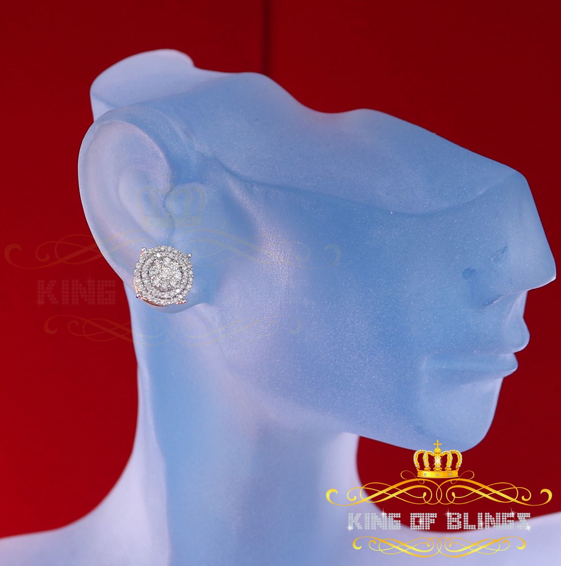King of Bling's 10K Real Yellow Gold with 0.80CT Real Diamond Men's/Women's Stud Round Earrings