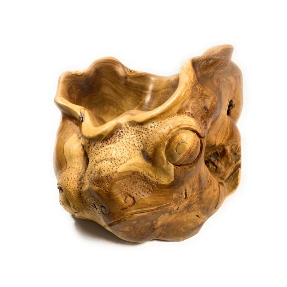 Unique Teak Root Bowl w/ Carved Chameleon 19" X 15" X 10" - Centerpiece | #cin05c
