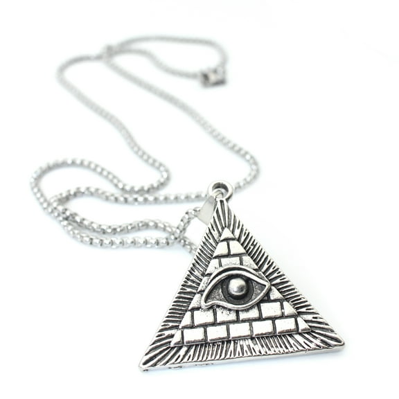 PikaLF Pyramid Eye Necklace for Men, Masonic All Seeing Eye Pendant Necklace with 25.6” Chain, Eye Of Providence Triangle Pyramid Necklace, Freemason Necklace, Punk Religious Jewelry Gift for Men