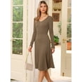 thumbnail image 4 of DARING DIVA V Neck Casual Long Sleeve Midi Knitted Dress S Brown, 4 of 6