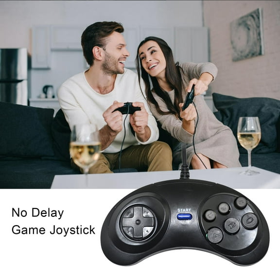 Joernso Wired Gamepad Plug And Play 6 Key Layout Disc Direction Button Acceleration Ergonomic No Delay Game Joystick for Console 16bit