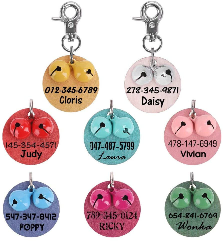 8 Pack Pet Collar Bells with Wooden Id Tags Loud & Detachable Colourful Cat Dog Collar Bells