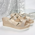 thumbnail image 5 of Modisza Platform Wedges Slides for Women Sparkly Dressy Wedding Shoes Ladies Casual Summer Slip on Wedge Heel Sandals Size 6.5 Gold, 5 of 7