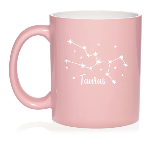 Star Zodiac Horoscope Constellation Ceramic Coffee Mug Tea Cup Gift (11oz Light Pink) (Taurus)