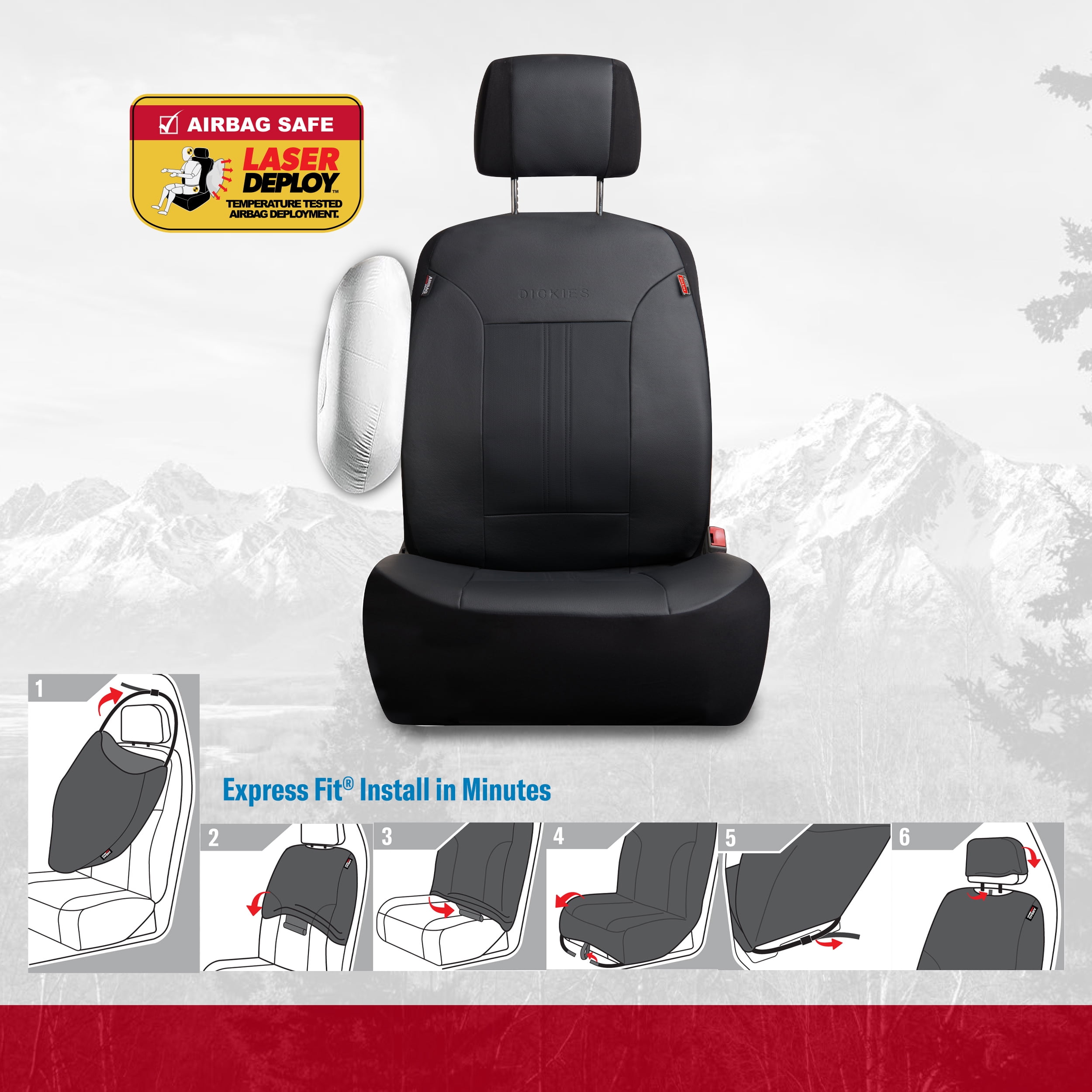 Genuine Dickies 3 Piece Car or SUV Vegan Leather Seat Covers Black, 43645WDC