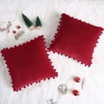 thumbnail image 2 of Haperlare 2 Pcs Velvet Pillow Covers with Pom Poms Home Decorative Square Throw Pillow Cases for Party Couch Sofa Bed, Red, 20"x20", 2 of 7
