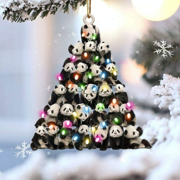 Acrylic 2D FLAT Panda Christmas Tree Shaped Ornament For Panda Lovers Flat Acrylic Ornaments