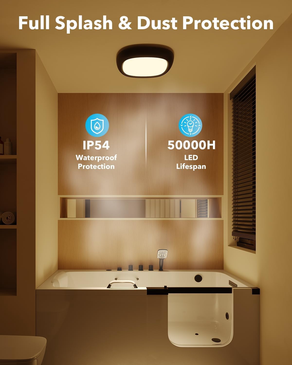 Tedmos Motion Sensor Rechargeable LED Ceiling Light with Remote, IP54 Waterproof Shower Light Indoor, Battery Operated Wireless Closet Lights No Wiring Hallway Bathroom Garage Black Modern Lighting