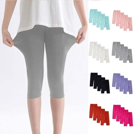 AHTJRT High Waisted Leggings for Girls Knee Length Capri Shorts Stretch Buttery Soft Tummy Control Leggings Workout Bikers Athletic Yoga Shorts Purple#01 3-4 Years