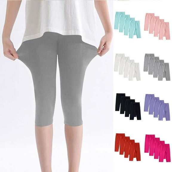 Cethrio Girls Bike Shorts, Summer 4 Pack Stretch Dancing Capri Leggings Gray Size 2-13T