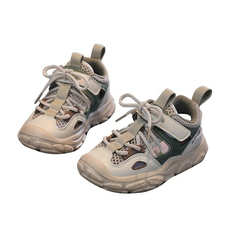 Meresysid Toddler Kids Boys Girls New Sports Leisure Mesh Comfortable Soft Sole Non-slip Fabric Breathable Running Shoes Baby Slip-on Shoes Khaki