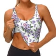 thumbnail image 4 of Haiem Violets Flowers Pattern Womens Sports Bra - U Neck Padded Low Impact Yoga Bra Workout Crop Top Gym Moisture-Wicking Workout Vest -, 4 of 9