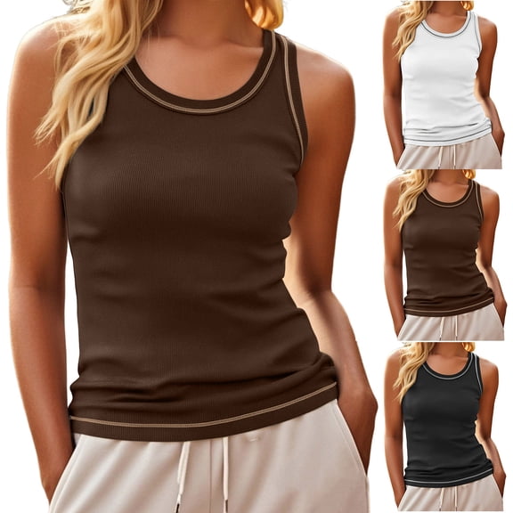 Bovxnpu Womens Plus Size Tops, Women's Sleeveless Tank Top Crew Neck Workout Fitness Casual Basic Tops Going Out Cami Shirt XL