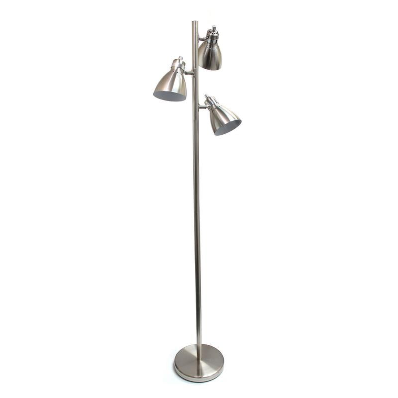 Brushed Nickel Finish Simple Designs Metal 3-Light Tree Floor Lamp 