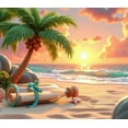 thumbnail image 3 of Tropical Sunset Beach Backdrop Ocean Palm Trees Shells Banner for Vacation Party Summer Wedding Photography, 3 of 7