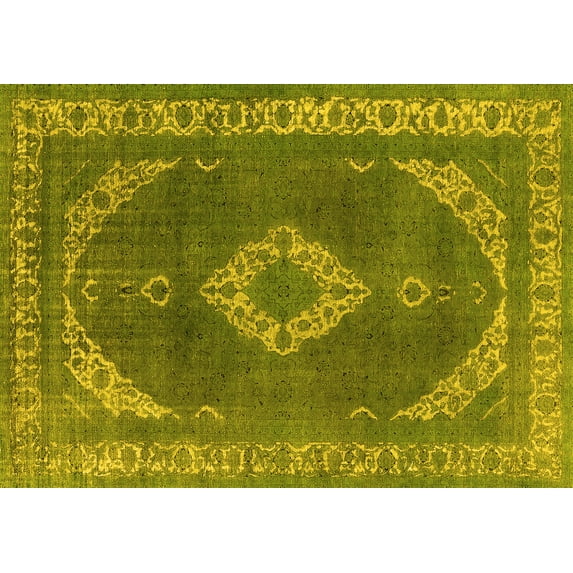 Ahgly Company Machine Washable Indoor Rectangle Oriental Yellow Industrial Area Rugs, 8' x 10'