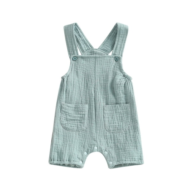 Gupgi Suspender Jumpsuit for Baby Boy Girl Summer Solid Color Sleeveless Loose Short Romper with Pockets