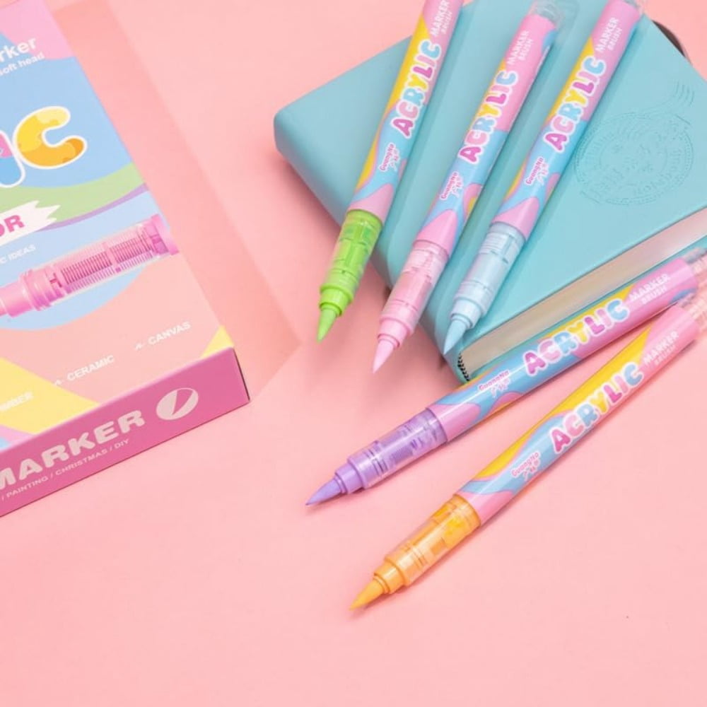 Water-Based Acrylic Markers Set, Paint Marker Pens, 24 Colors Acrylic Paint Markers, Soft Tip Markers, Perfect for Paper, Wood, Rock, Glass, and More, Includes Macaron and Skin Tone