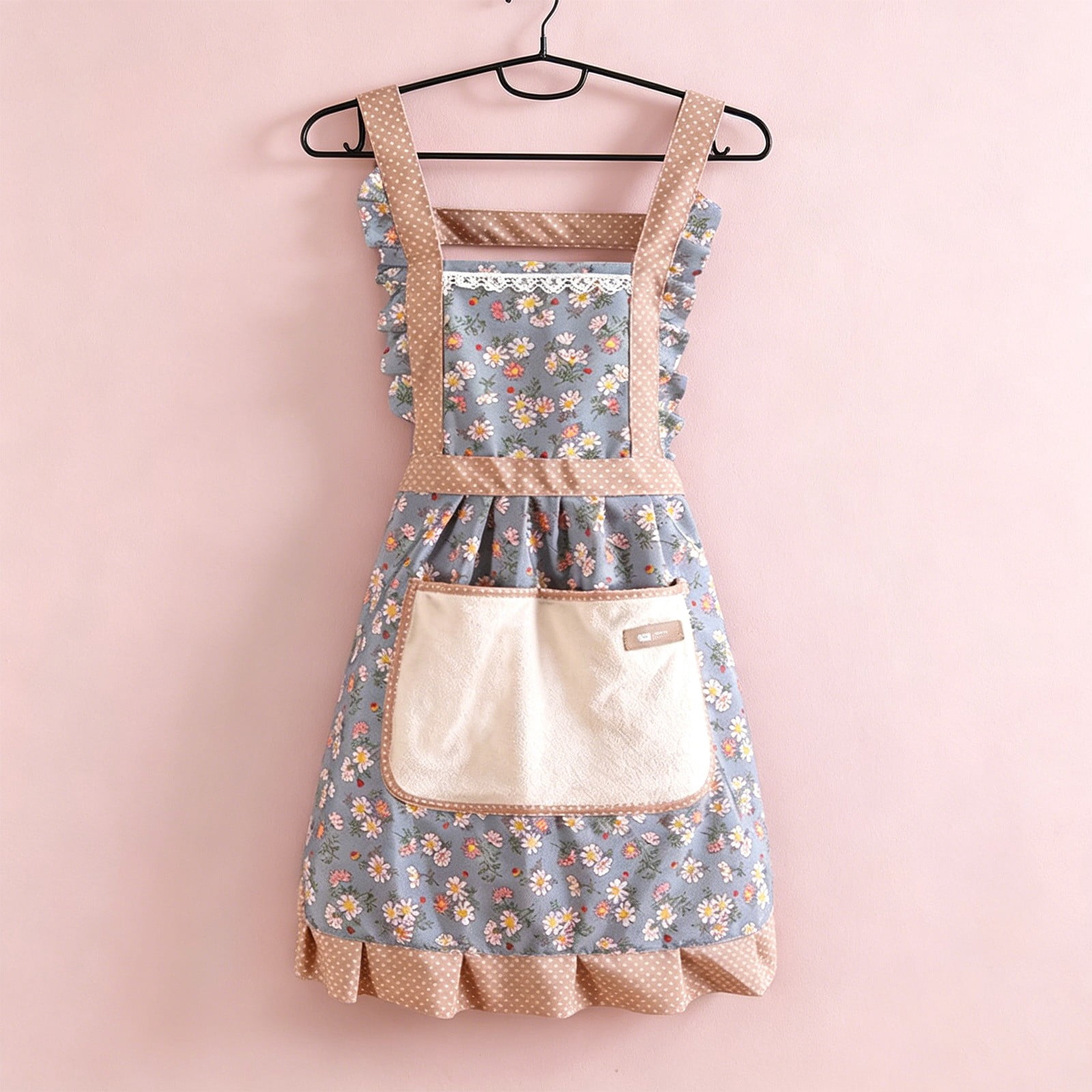EaseDay Women Aprons with Pockets, Floral Cotton Kitchen Apron for Cooking and Baking, Vintage Style Pink Garden Apron Dress, Soft Mandiles para Mujer
