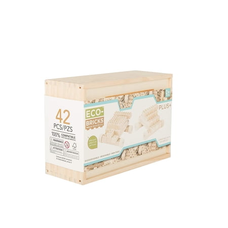 Once-Kids Eco-bricks&trade; Plus+ Natural 42pcs &ndash; Wooden Building Blocks Set | Eco Toy for Kids