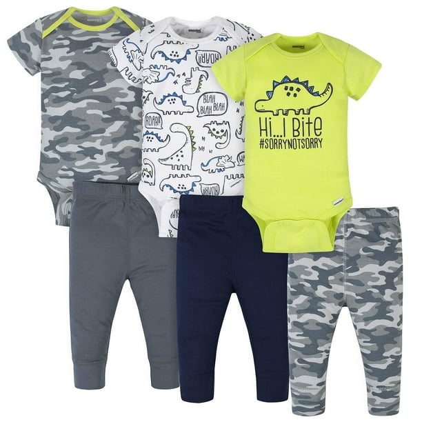 Onesies Brand Bebé 3 Monos 3 Pantalones Conjunto Mix n Match Recién Nacido hasta 12M Gris Verde Camo Dino 6-9 Meses